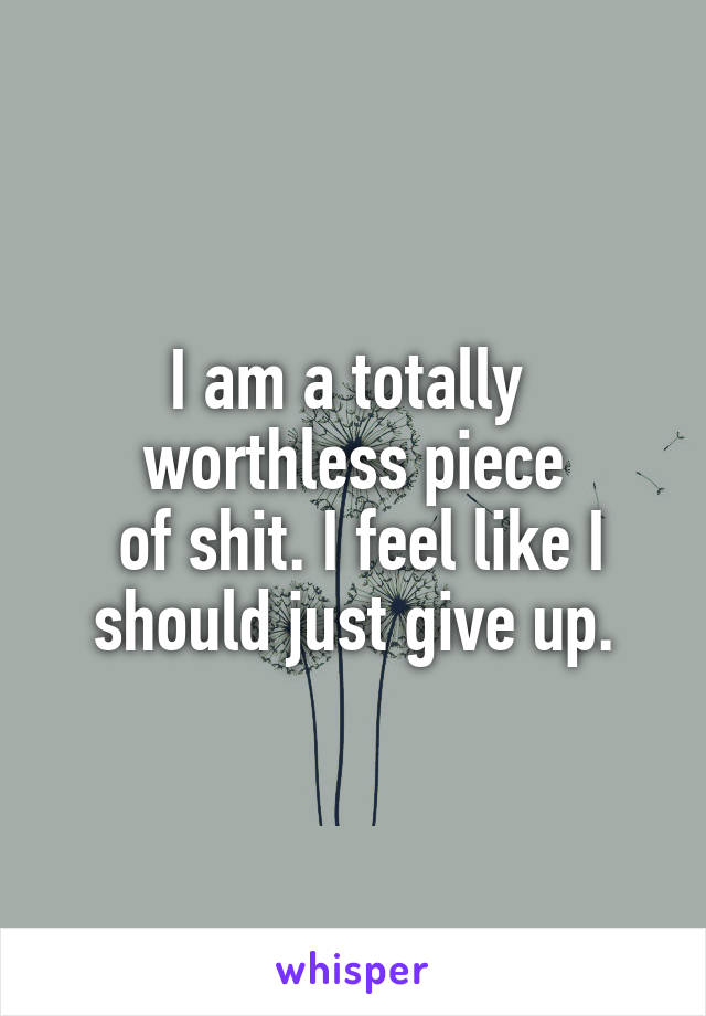 I am a totally 
worthless piece
 of shit. I feel like I should just give up.