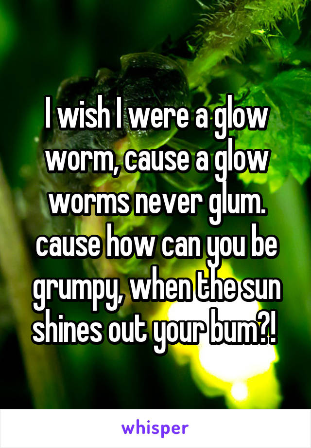 I wish I were a glow worm, cause a glow worms never glum. cause how can you be grumpy, when the sun shines out your bum?! 