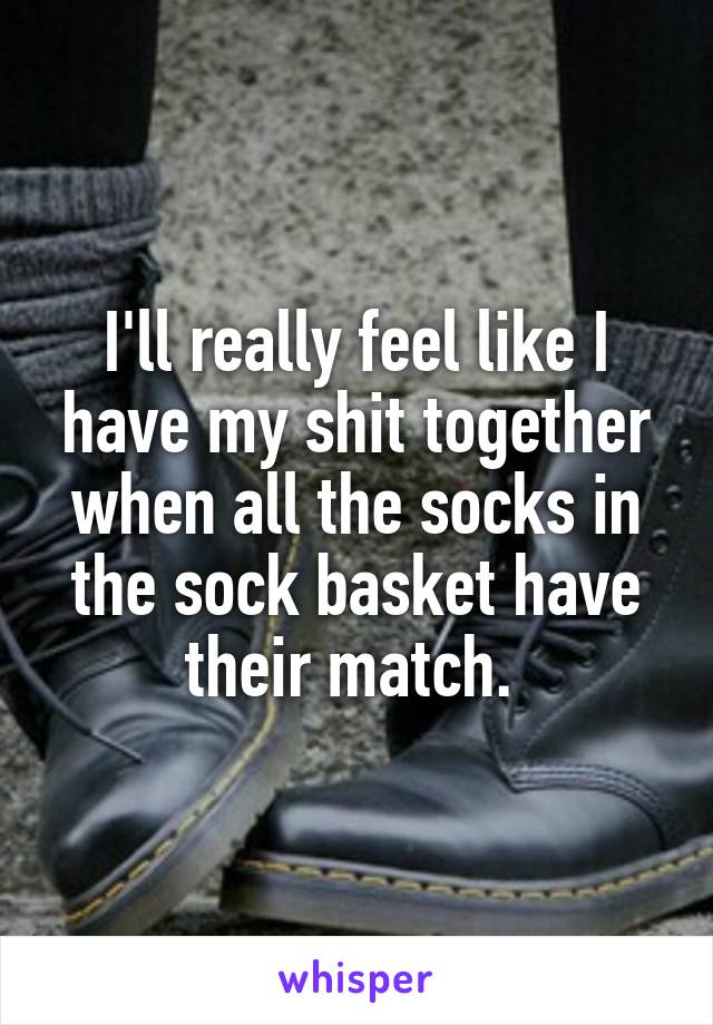 I'll really feel like I have my shit together when all the socks in the sock basket have their match. 