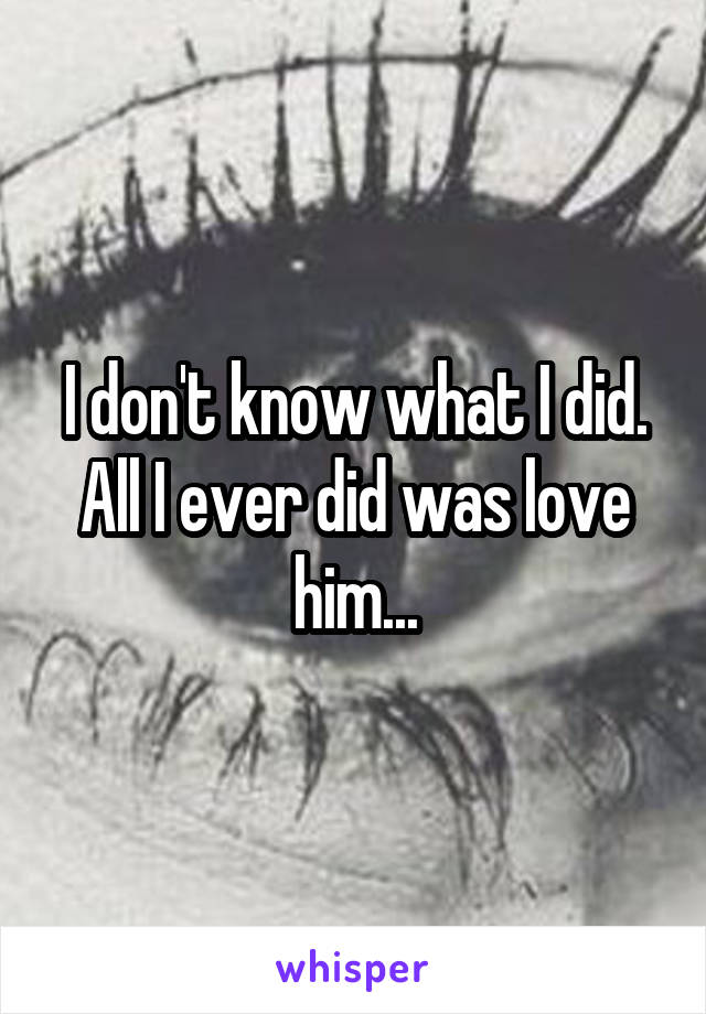 I don't know what I did. All I ever did was love him...