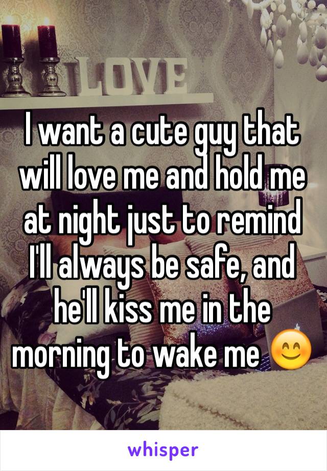I want a cute guy that will love me and hold me at night just to remind I'll always be safe, and he'll kiss me in the morning to wake me ðŸ˜Š