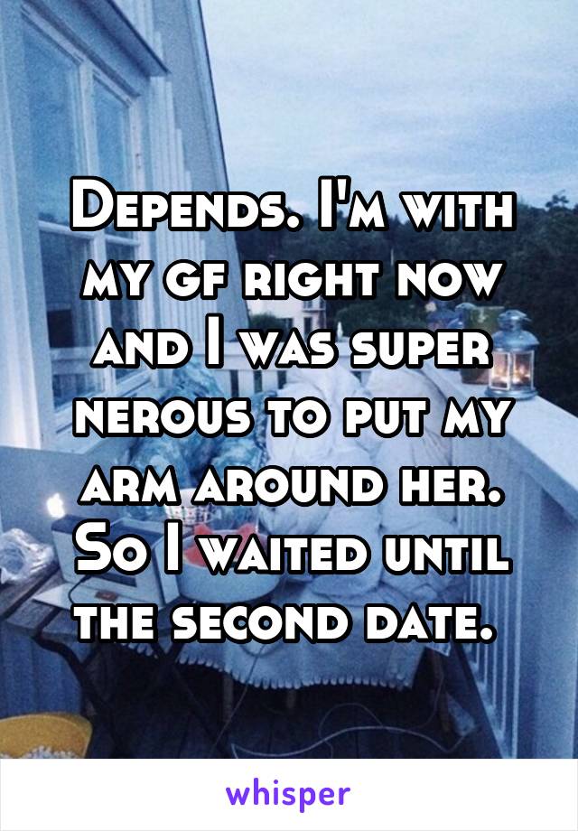 Depends. I'm with my gf right now and I was super nerous to put my arm around her. So I waited until the second date. 