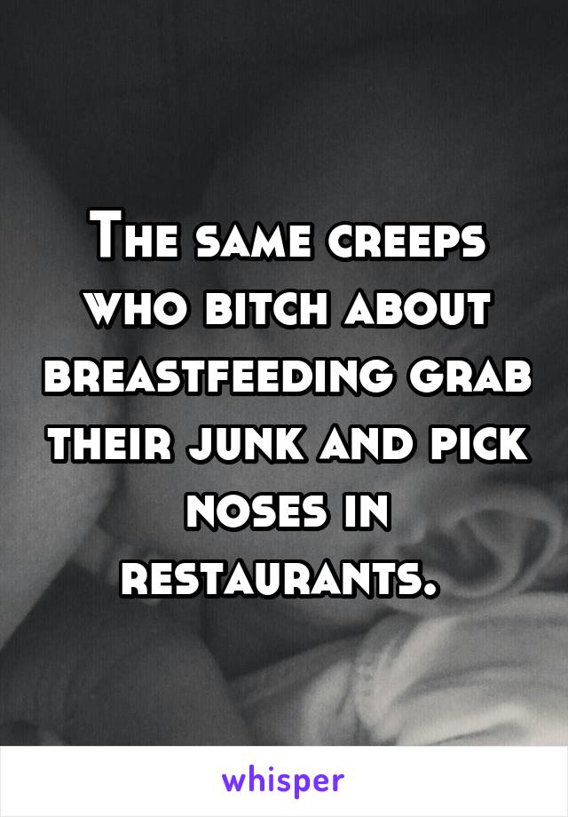 The same creeps who bitch about breastfeeding grab their junk and pick noses in restaurants. 