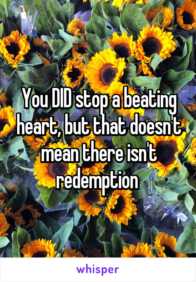 You DID stop a beating heart, but that doesn't mean there isn't redemption 