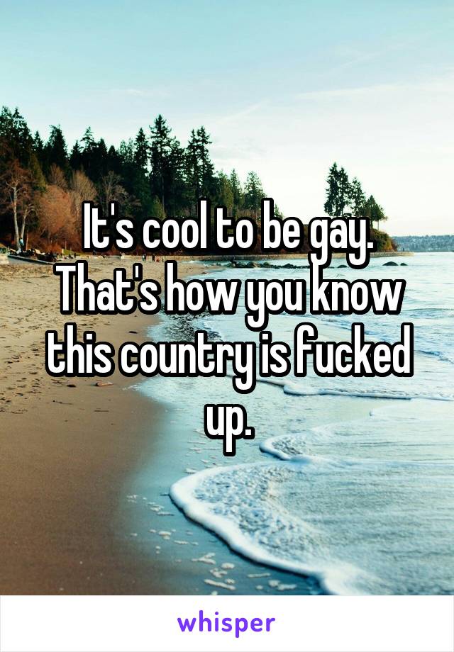 It's cool to be gay. That's how you know this country is fucked up.