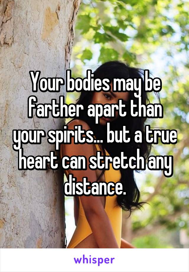 Your bodies may be farther apart than your spirits... but a true heart can stretch any distance.