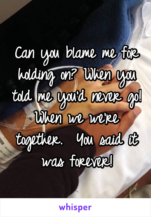 Can you blame me for holding on? When you told me you'd never go! When we we're together.  You said it was forever!
