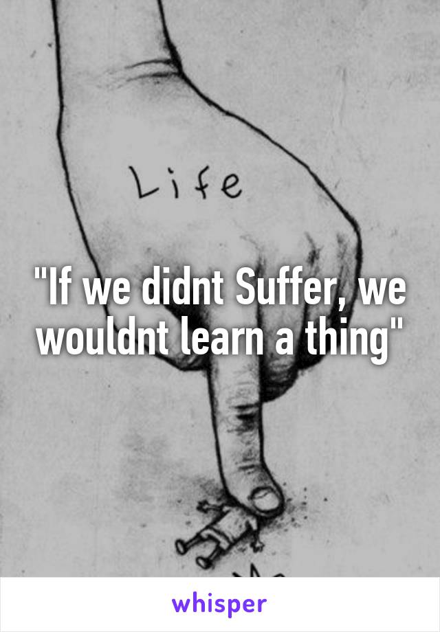 "If we didnt Suffer, we wouldnt learn a thing"
