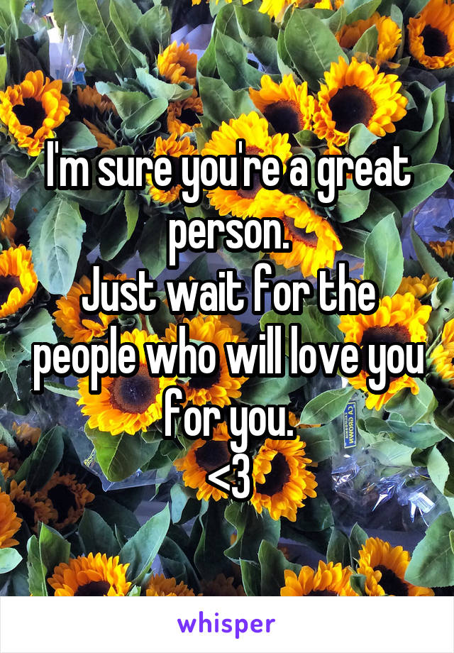 I'm sure you're a great person.
Just wait for the people who will love you for you.
<3