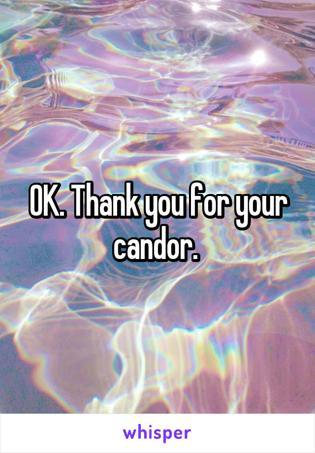 OK. Thank you for your candor. 