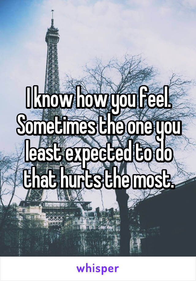 I know how you feel. Sometimes the one you least expected to do that hurts the most.