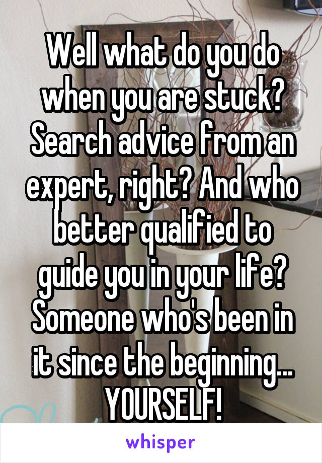 Well what do you do when you are stuck? Search advice from an expert, right? And who better qualified to guide you in your life? Someone who's been in it since the beginning... YOURSELF!