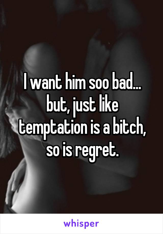 I want him soo bad... but, just like temptation is a bitch, so is regret.