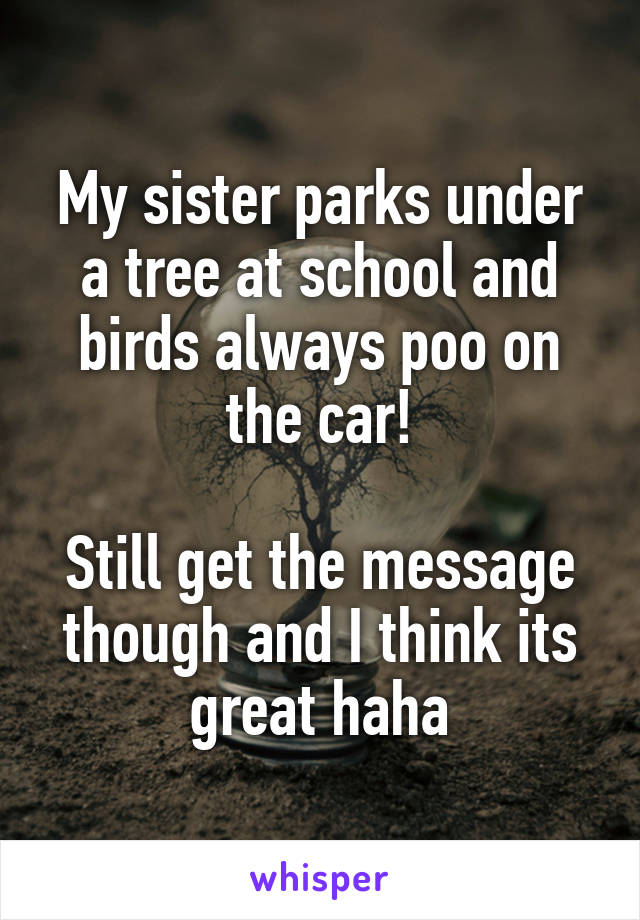 My sister parks under a tree at school and birds always poo on the car!

Still get the message though and I think its great haha