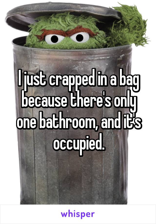 I just crapped in a bag because there's only one bathroom, and it's occupied.