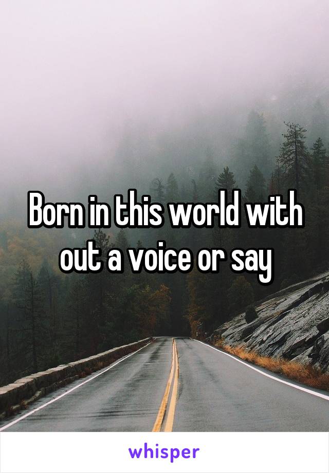 Born in this world with out a voice or say