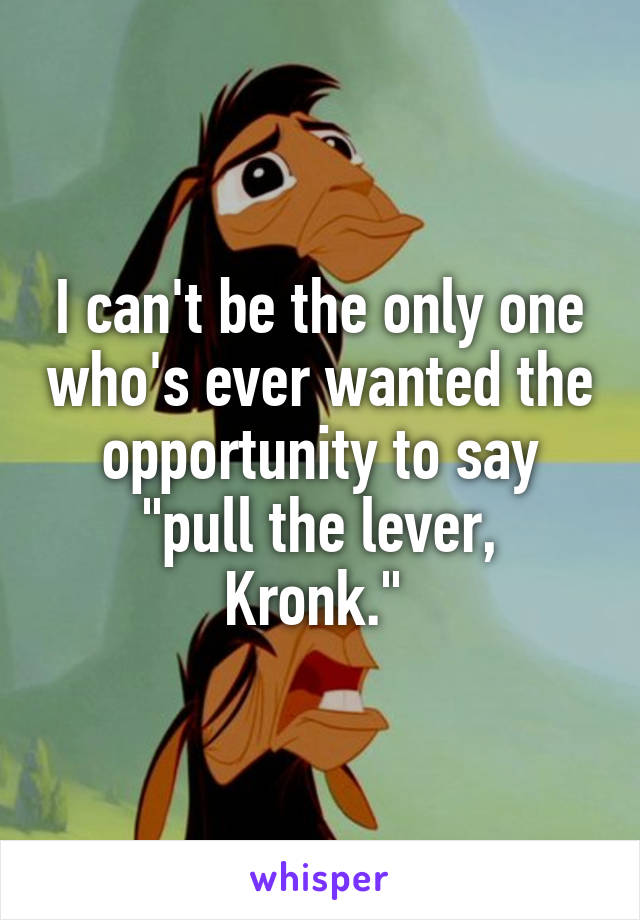 I can't be the only one who's ever wanted the opportunity to say
"pull the lever, Kronk." 