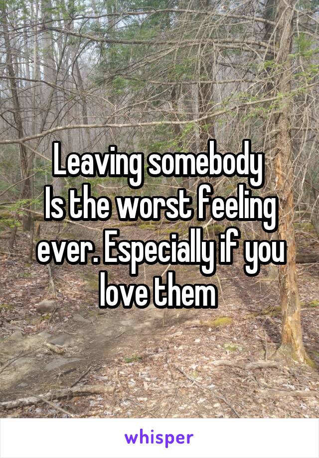 Leaving somebody 
Is the worst feeling ever. Especially if you love them 