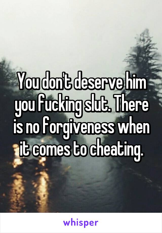 You don't deserve him you fucking slut. There is no forgiveness when it comes to cheating.
