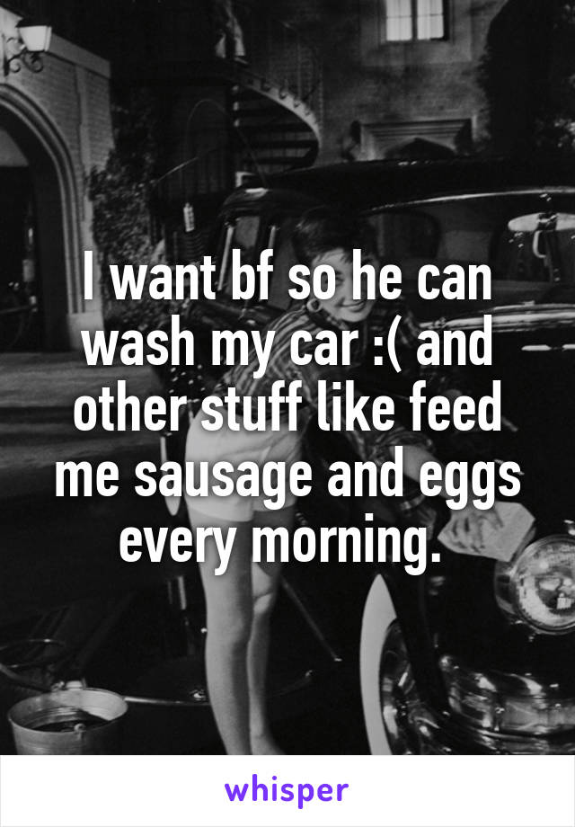 I want bf so he can wash my car :( and other stuff like feed me sausage and eggs every morning. 