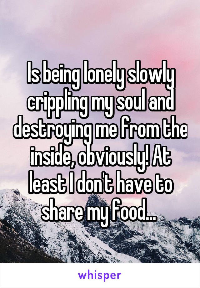 Is being lonely slowly crippling my soul and destroying me from the inside, obviously! At least I don't have to share my food... 