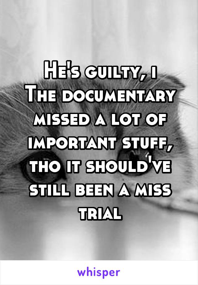 He's guilty, i
The documentary missed a lot of important stuff, tho it should've still been a miss trial