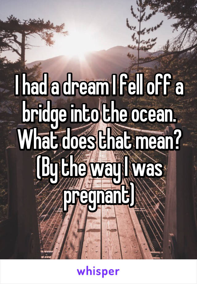 I had a dream I fell off a bridge into the ocean. What does that mean? (By the way I was pregnant)