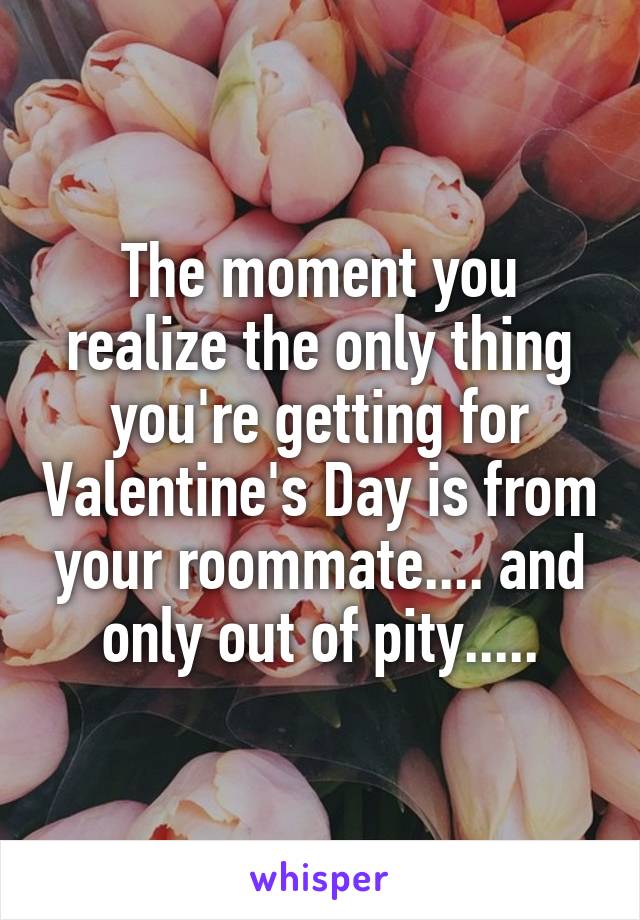 The moment you realize the only thing you're getting for Valentine's Day is from your roommate.... and only out of pity.....
