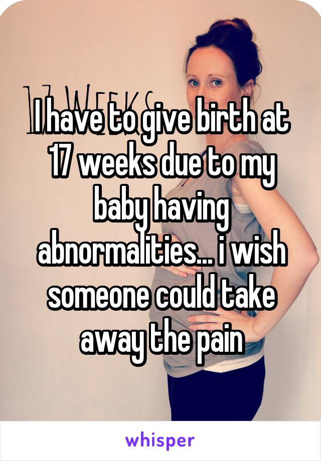 I have to give birth at 17 weeks due to my baby having abnormalities... i wish someone could take away the pain