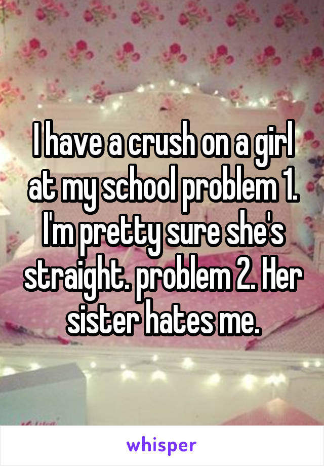 I have a crush on a girl at my school problem 1. I'm pretty sure she's straight. problem 2. Her sister hates me.