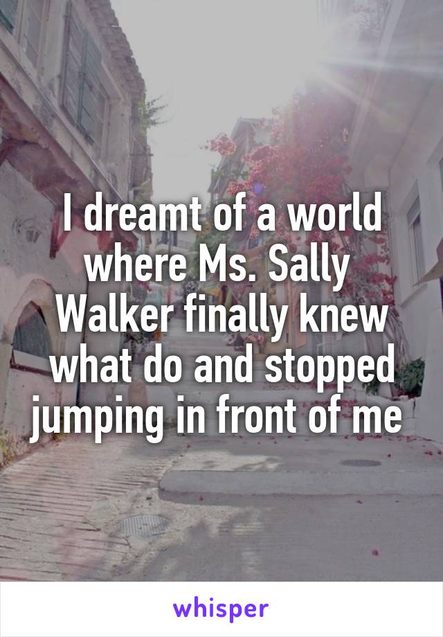 I dreamt of a world where Ms. Sally  Walker finally knew what do and stopped jumping in front of me 