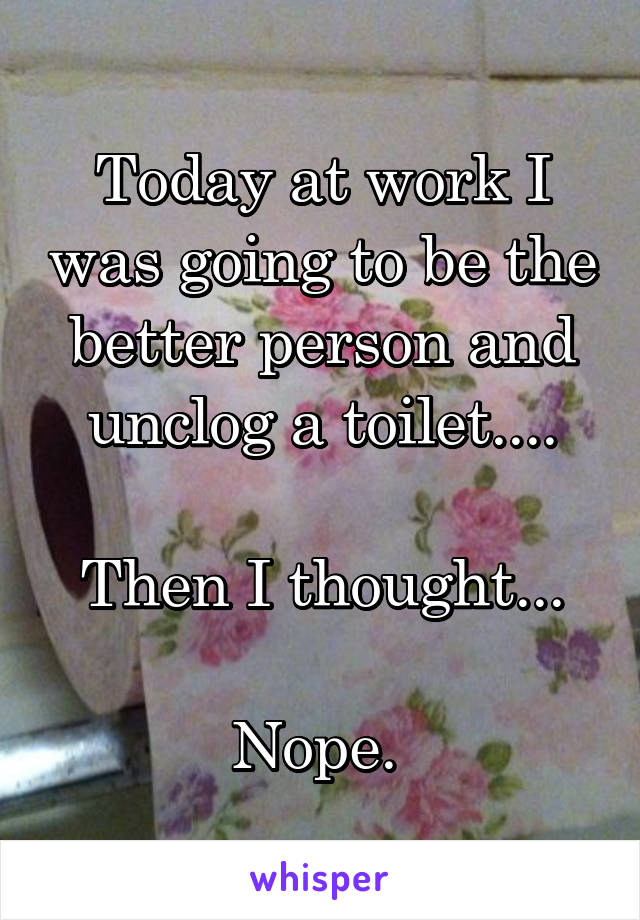 Today at work I was going to be the better person and unclog a toilet....

Then I thought...

Nope. 