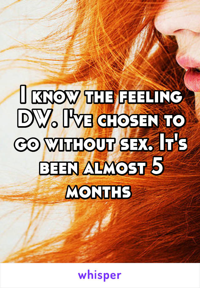 I know the feeling DW. I've chosen to go without sex. It's been almost 5 months 