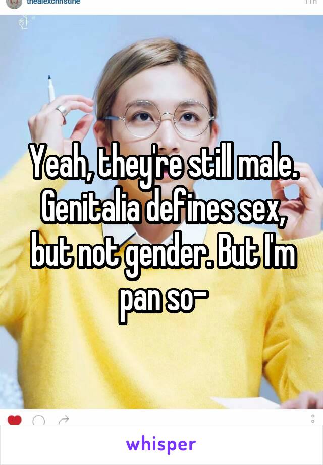Yeah, they're still male. Genitalia defines sex, but not gender. But I'm pan so-