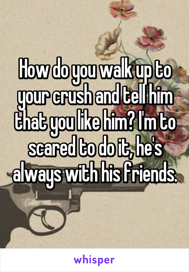 How do you walk up to your crush and tell him that you like him? I'm to scared to do it, he's always with his friends. 