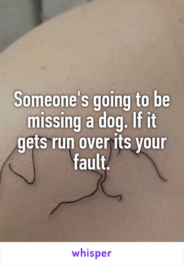 Someone's going to be missing a dog. If it gets run over its your fault.