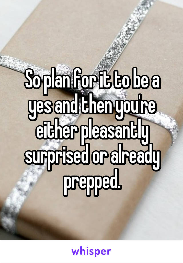 So plan for it to be a yes and then you're either pleasantly surprised or already prepped.