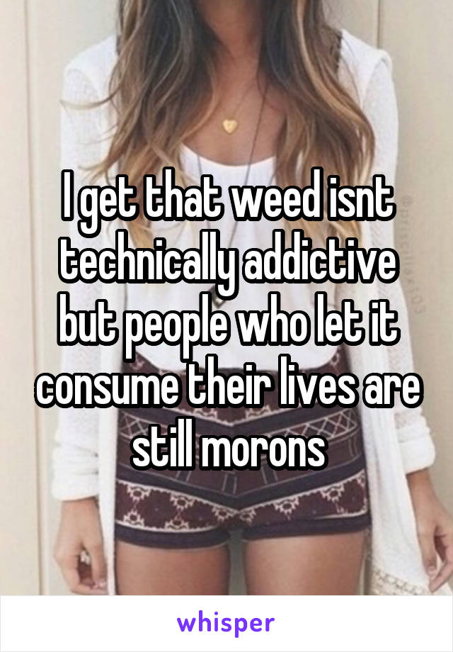 I get that weed isnt technically addictive but people who let it consume their lives are still morons