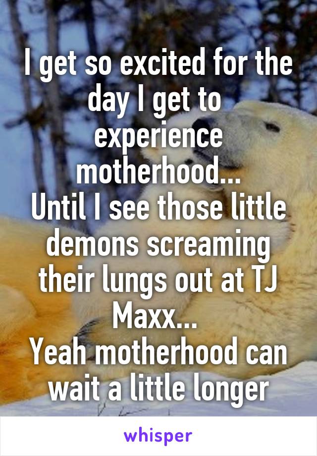 I get so excited for the day I get to  experience motherhood...
Until I see those little demons screaming their lungs out at TJ Maxx... 
Yeah motherhood can wait a little longer