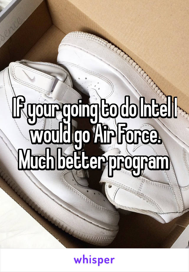 If your going to do Intel I would go Air Force. Much better program 