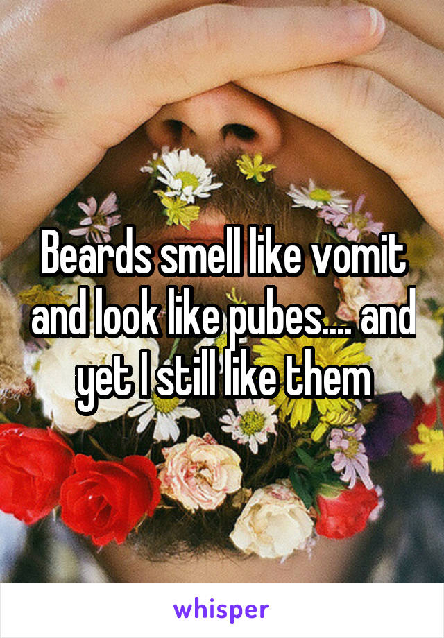 Beards smell like vomit and look like pubes.... and yet I still like them