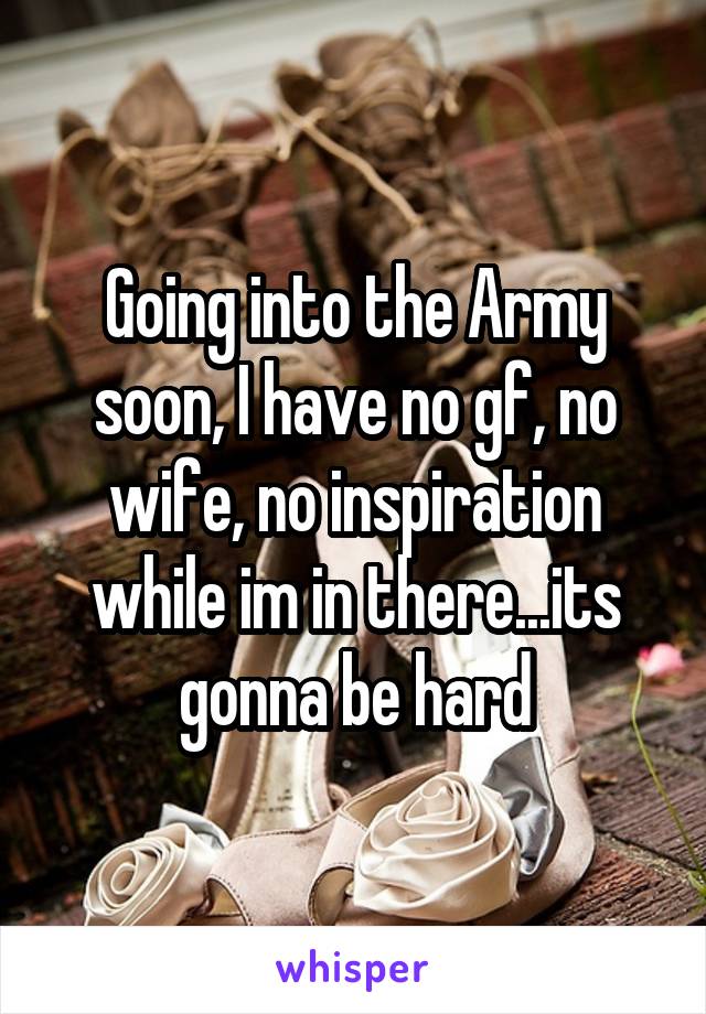 Going into the Army soon, I have no gf, no wife, no inspiration while im in there...its gonna be hard