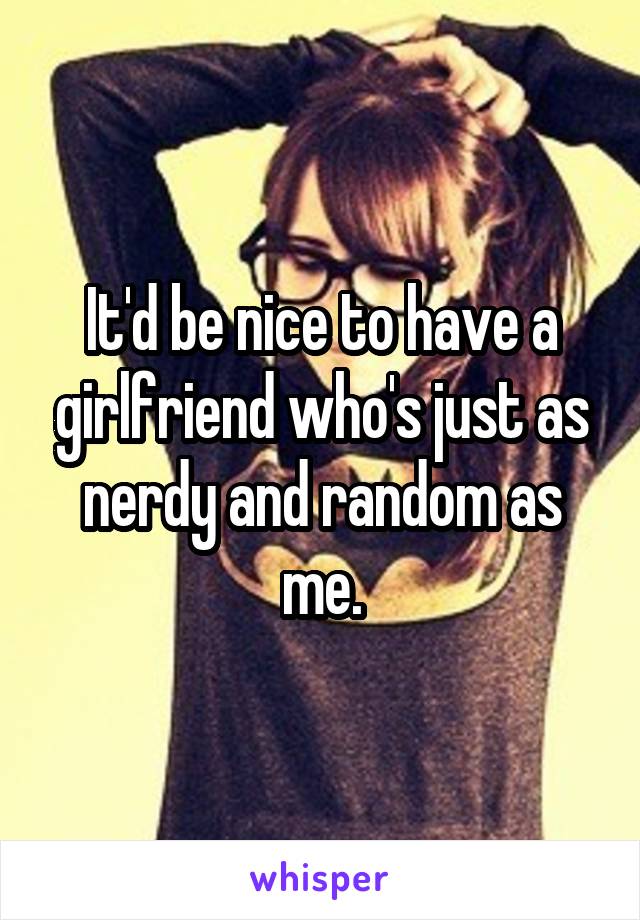 It'd be nice to have a girlfriend who's just as nerdy and random as me.