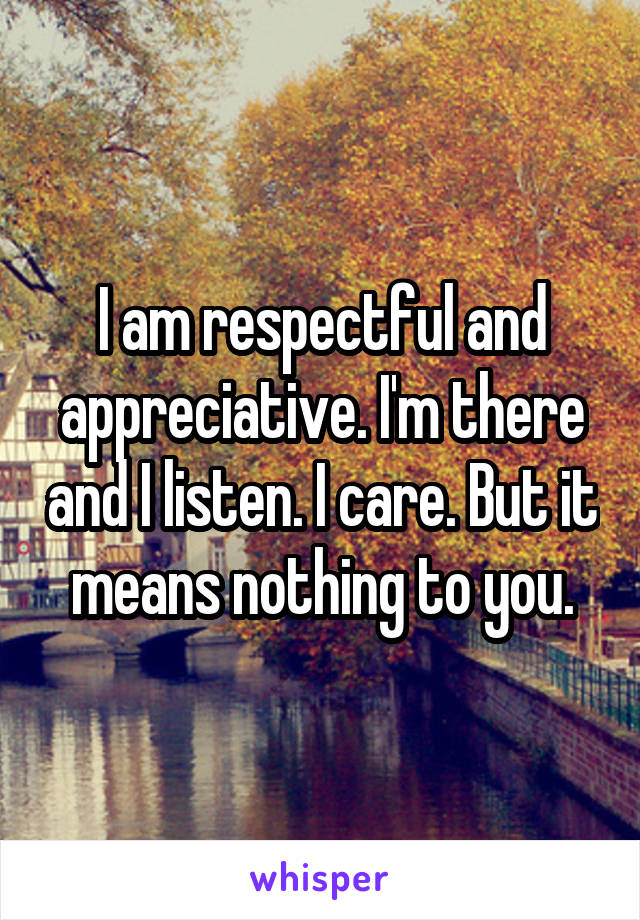I am respectful and appreciative. I'm there and I listen. I care. But it means nothing to you.