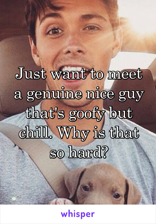Just want to meet a genuine nice guy that's goofy but chill. Why is that so hard?