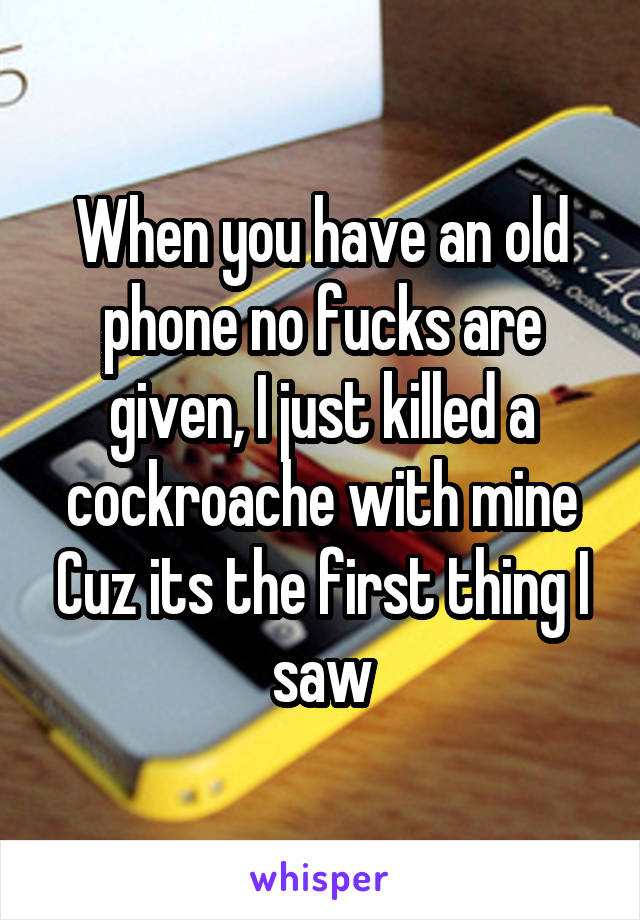 When you have an old phone no fucks are given, I just killed a cockroache with mine Cuz its the first thing I saw