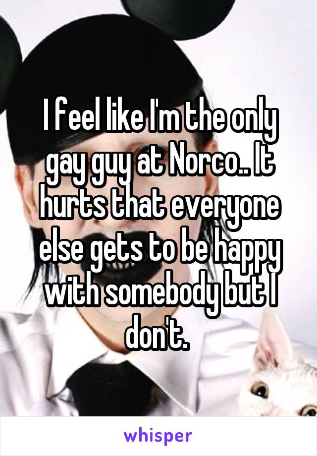 I feel like I'm the only gay guy at Norco.. It hurts that everyone else gets to be happy with somebody but I don't. 