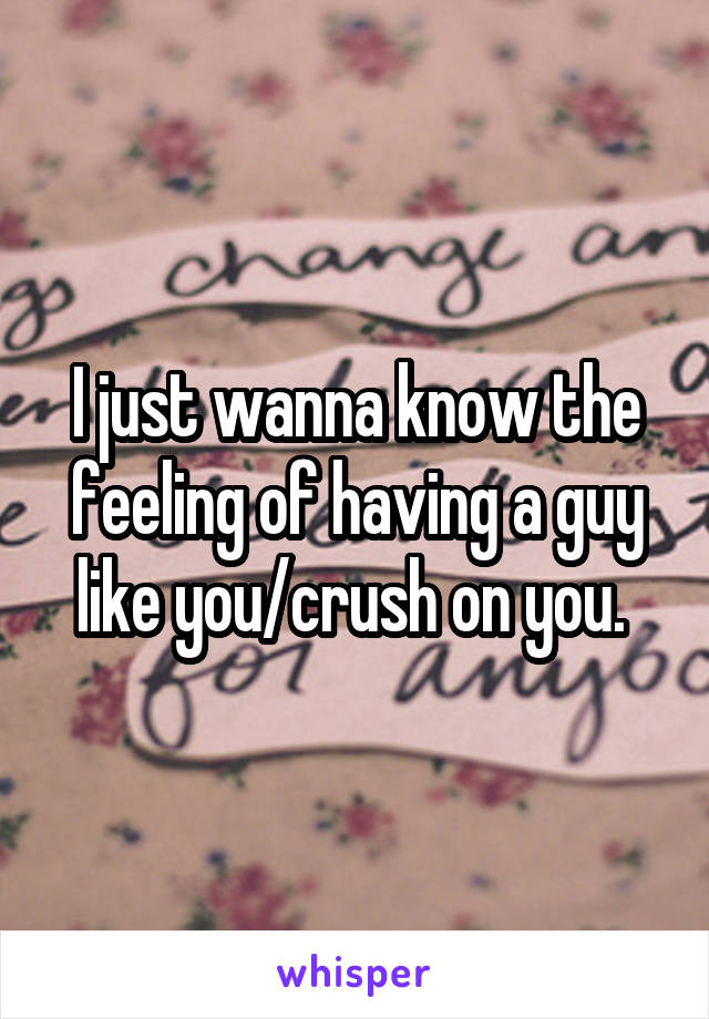 I just wanna know the feeling of having a guy like you/crush on you. 