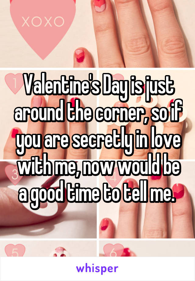 Valentine's Day is just around the corner, so if you are secretly in love with me, now would be a good time to tell me. 
