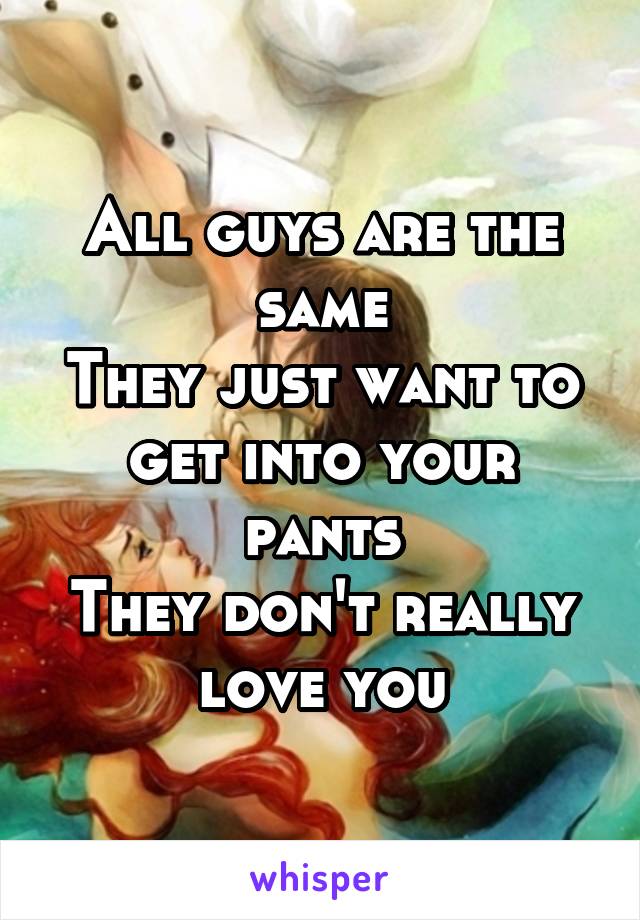 All guys are the same
They just want to get into your pants
They don't really love you
